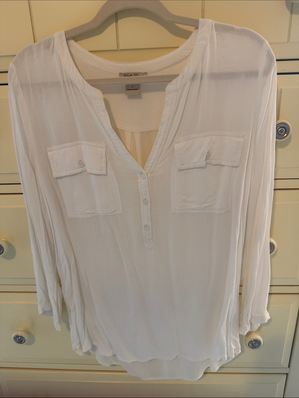 Lucky Brand White V-Neck Button Henley Tunic
